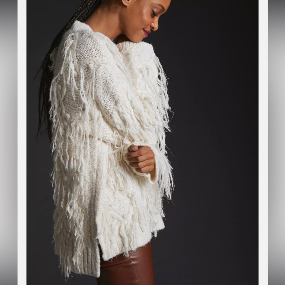 Anthropologie Cream V-Neck Sweater - Picture 4 of 14